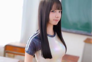 放課後の教室で「テカテカ体操着」!? モカ、光沢素材の学園コスで異次元のスタイルを披露